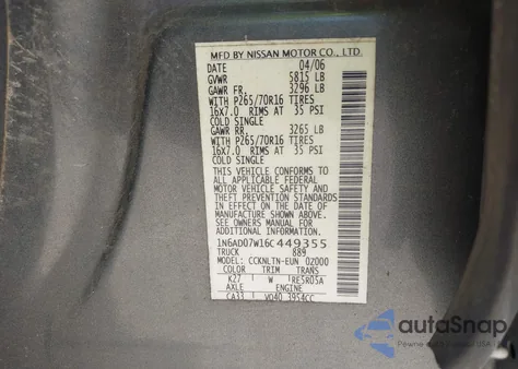 2006 Nissan Frontier Se from USA, damaged, VIN 1N6AD07W16C449355